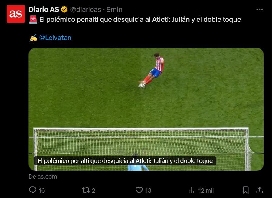 La polémica está al rojo vivo con el penal de Julián Álvarez en el Atlético vs Real Madrid y Cristóbal Soria se burló de Vinicius