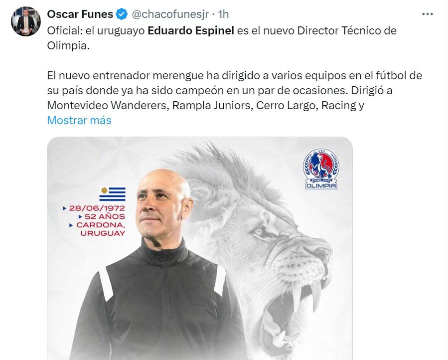 “Tiembla Motagua, Troglio le dejó la vara alta y no es perfil bomba”: prensa hondureña e internacional sobre el nombramiento de Eduardo Espinel como DT de Olimpia