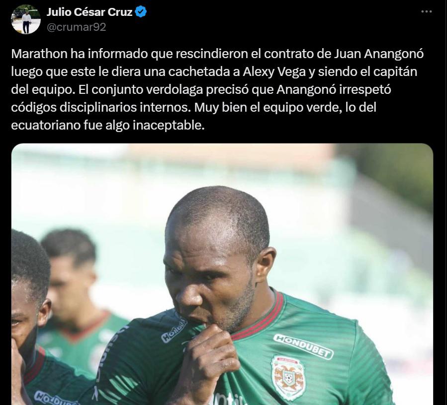 Prensa deportiva se pronuncia tras la salida de Anangonó del Marathón: una determinación muy acertada