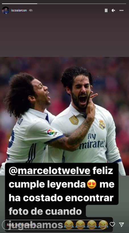 Isco's hint to Real Madrid in his congratulations to Marcelo: 