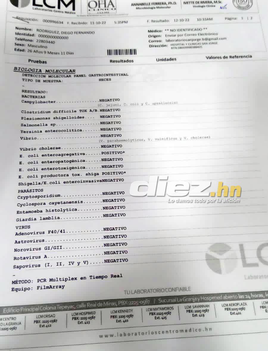 Motagua le realizó la prueba a todos sus jugadores. Diego Rodríguez fue el más afectado. Iba a salir de titular contra Olimpia pero al final no jugó.