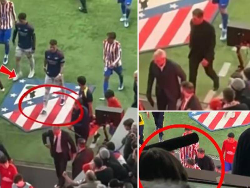 Jugador del Arsenal pisa el escudo del Atlético tras el partido: la reacción de Simeone y su hijo Giuliano