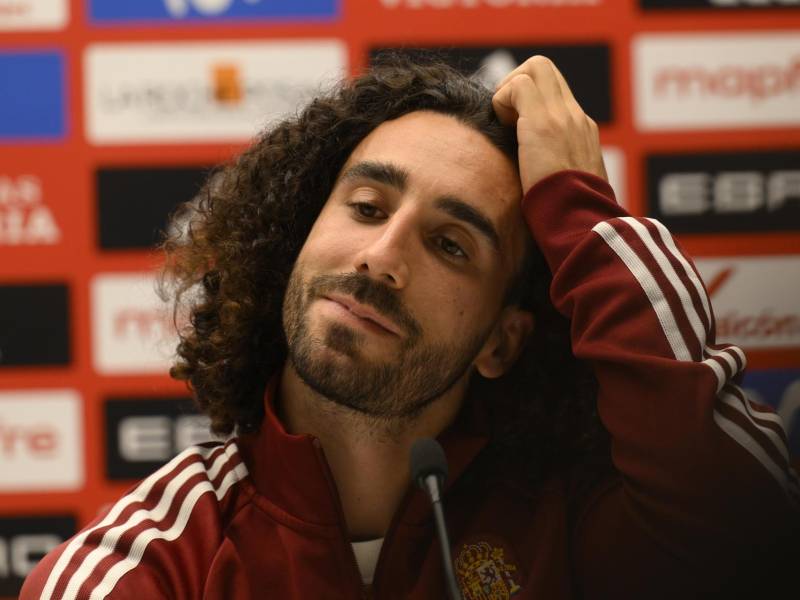 El defensa Marc Cucurella, durante la rueda de prensa de la selección española para hablar del partido de la Liga de Naciones