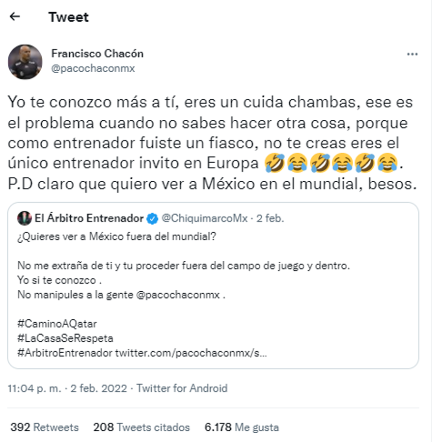 El ‘agarrón’ entre Chiquimarco y Francisco Chacón tras el polémico penal de México: ‘‘Eres un fiasco; nunca pudiste ganarme en nada’’