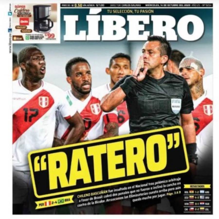 'Árbitro ratero y robo': Así reaccionó la prensa peruana tras del polémico partido ante Brasil    