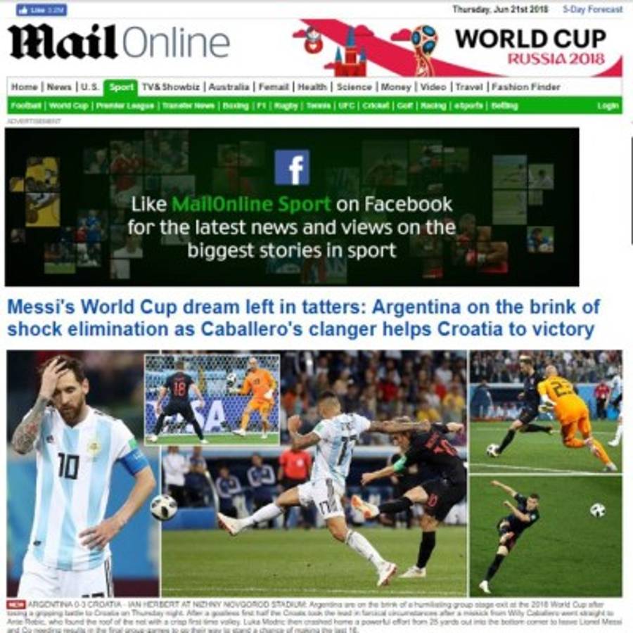 Prensa mundial cataloga de 'ridículo' derrota de Argentina ante Croacia
