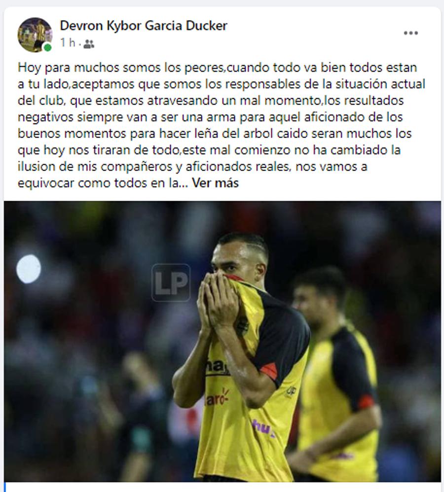 Devron García pone el pecho a las balas y responde a los críticos de Real España que “hacen leña del árbol caído”