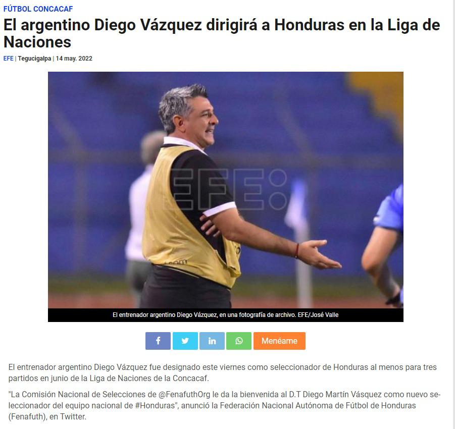 DT con gran experiencia y le desean éxito: Así reaccionó la prensa internacional sobre la llegada de Diego Vázquez a la Selección de Honduras