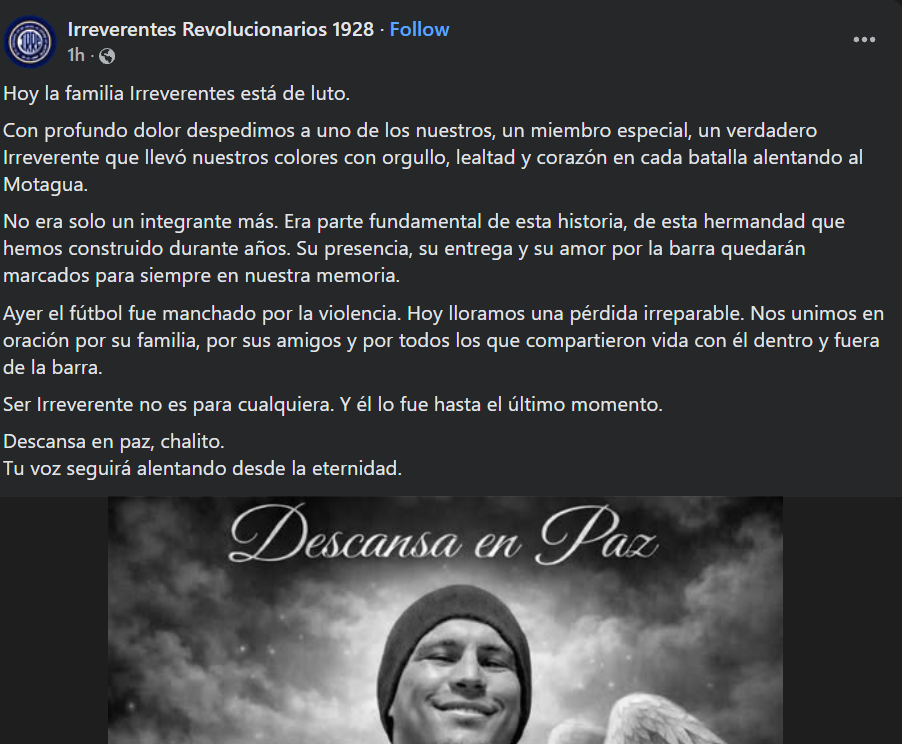 Asesinan a miembro de la barra de Motagua: salió del estadio y un disparo le quitó la vida tras el partido ante Marathón