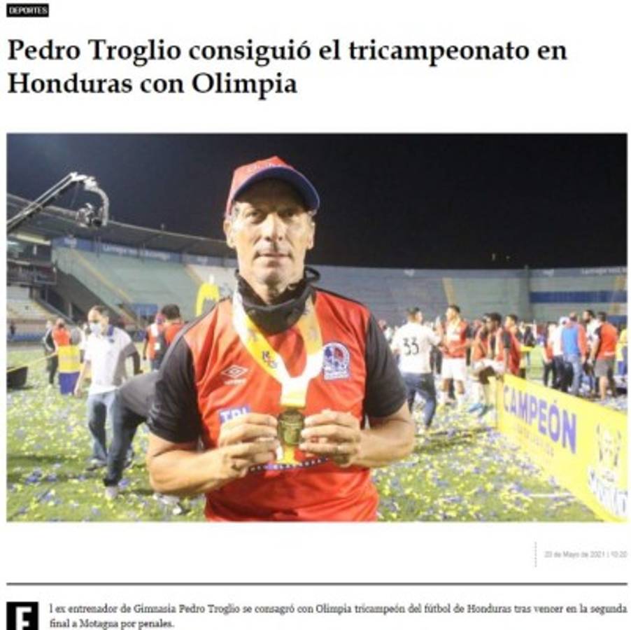Prensa internacional sobre el tricampeonato de Olimpia ante Motagua y así destacan a Pedro Troglio