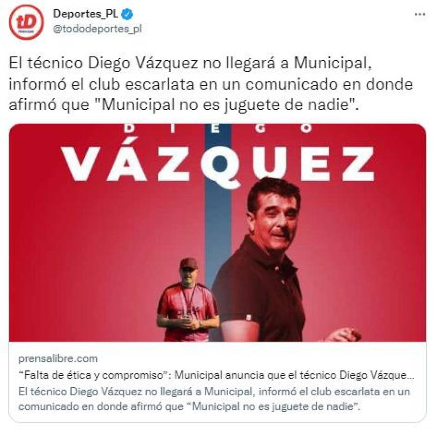 “Falta de ética y compromiso”: La dura reacción de la prensa luego de que Diego Vázquez dejara ‘plantado’ al Municipal por la selección de Honduras