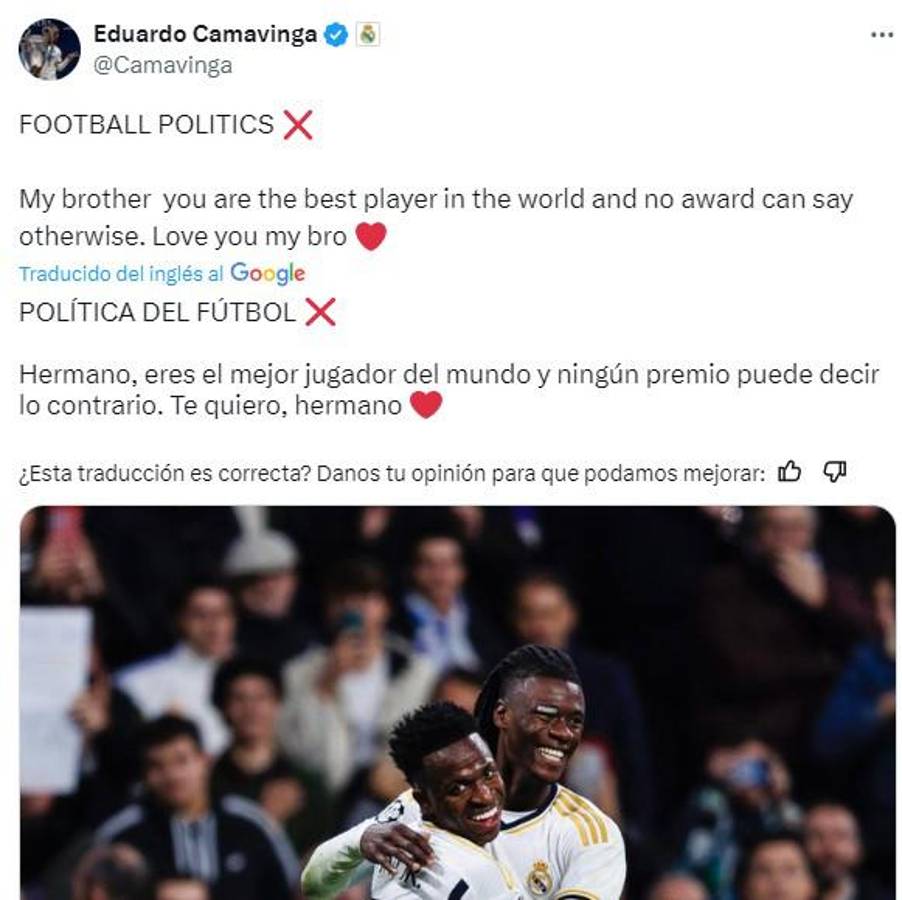 “Vinicius, el mejor”: Los mensajes de jugadores del Real Madrid tras lo sucedido con el Balón de Oro; Camavinga, furioso