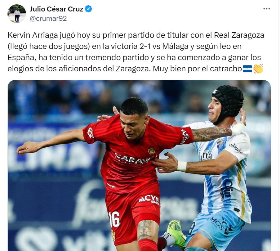 “Estoy enamorado del fichaje de Kervin Arriaga”: aficionados del Zaragoza y periodistas llenan de elogios al hondureño tras victoria contra Málaga