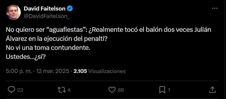 La polémica está al rojo vivo con el penal de Julián Álvarez en el Atlético vs Real Madrid y Cristóbal Soria se burló de Vinicius