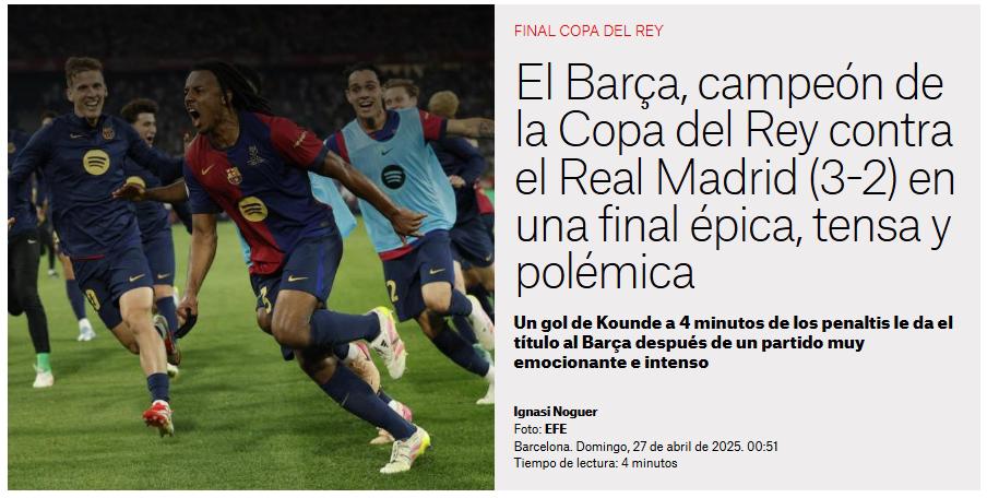 La prensa reacciona por el título del Barcelona tras vencer al Real Madrid: Ni árbitros ni nada, somos los mejores; no dan para el Clásico