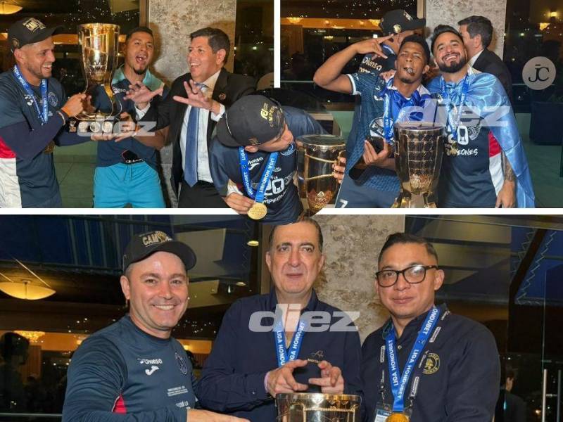 Los jugadores, directivos y familiares vivieron una noche de fiesta tras conquistar la copa 20 de Motagua ante Marathón. Unidos por un mismo sentimiento. FOTOS: Erick Castillo.