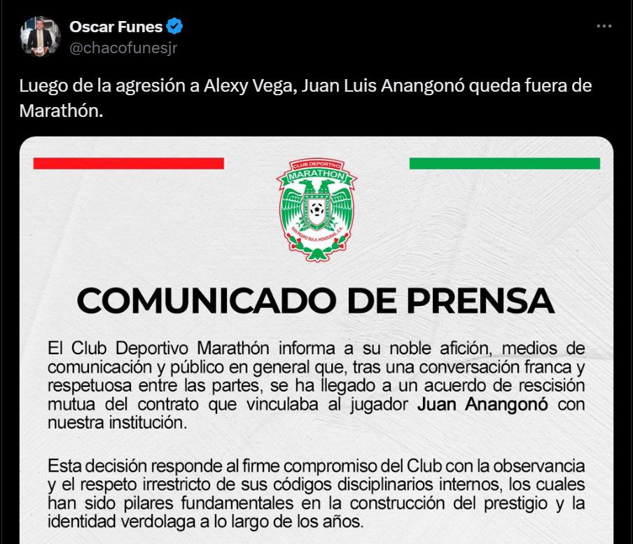 Prensa deportiva se pronuncia tras la salida de Anangonó del Marathón: una determinación muy acertada