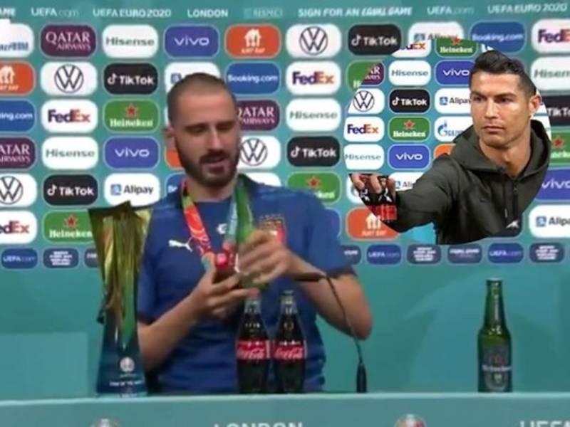 La imagen de Bonucci se hace viral en las redes sociales. Toma de ambas botellas y es campeón de la Eurocopa.