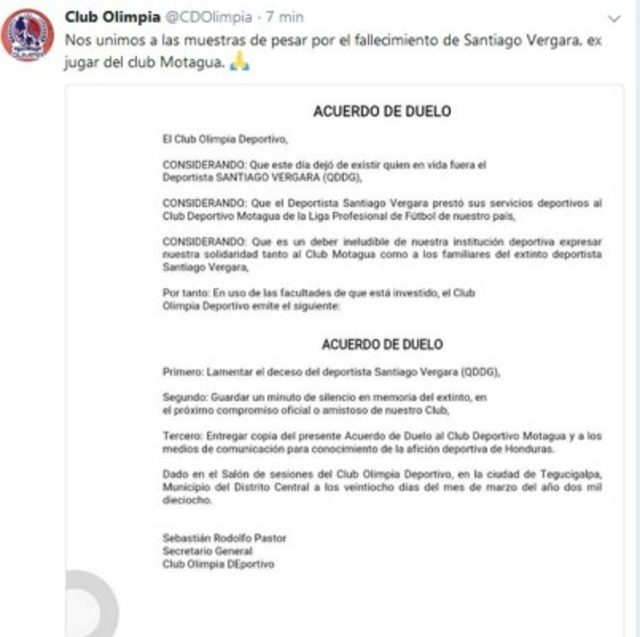 Fútbol hondureño se solidariza en redes tras fallecimiento de Santiago Vergara