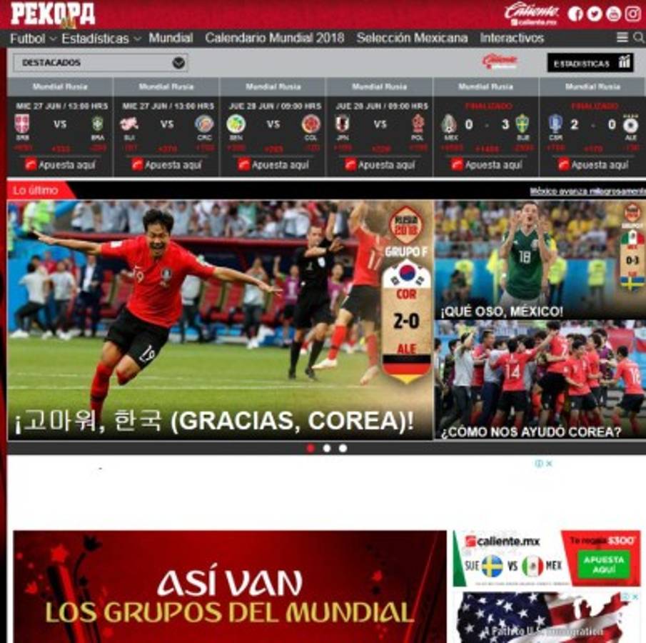 Así ve la prensa mundial el pase de México a los octavos de Rusia 2018