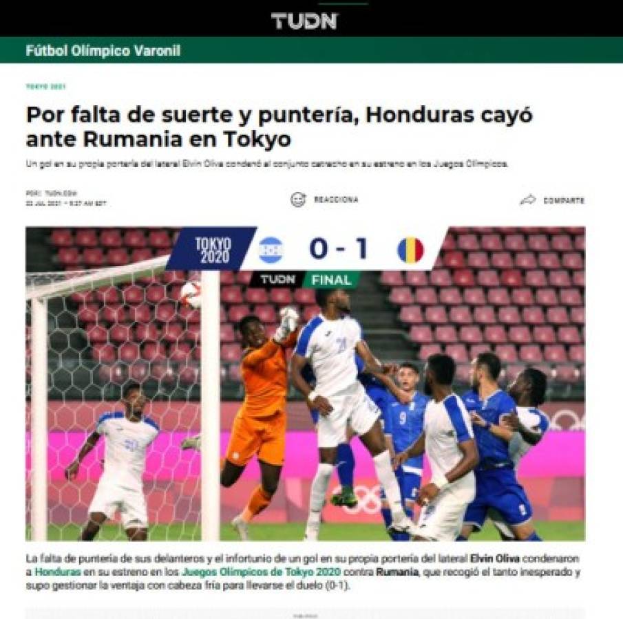 'Falta de puntería e infortunio': Lo que dice la prensa tras la derrota de Honduras ante Rumania