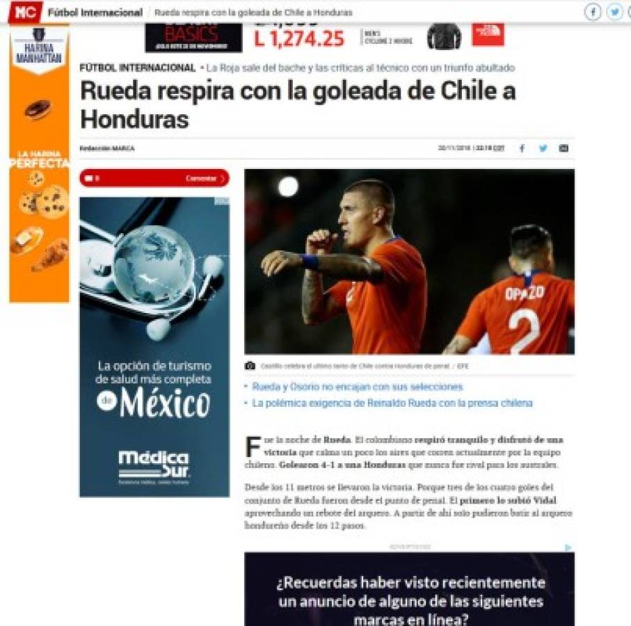 Prensa internacional: 'Polémico'y 'ridículo' triunfo de Chile ante Honduras