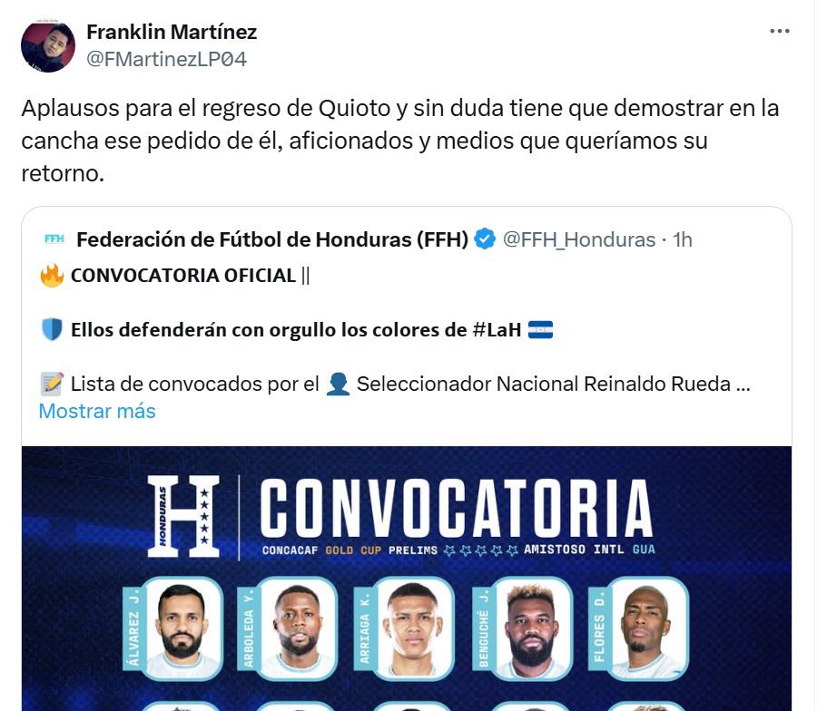 Quioto regresa a la Selección y causa euforia en la prensa de Honduras: “él debe responder en la cancha”