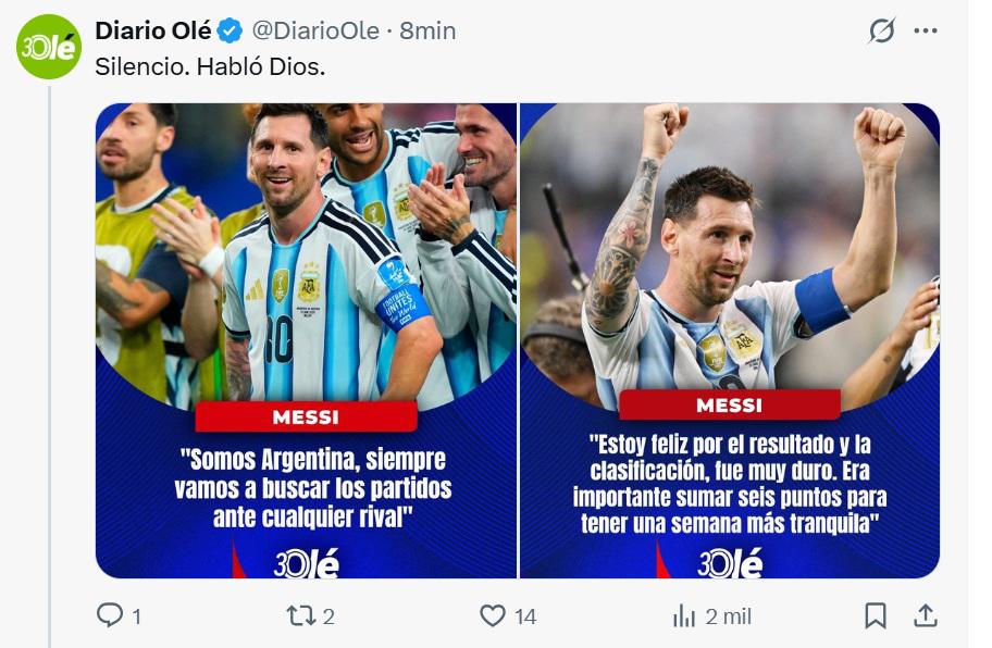 Habló dios, 5 récords y Liberman se desahoga: Prensa se rinde por Messi
