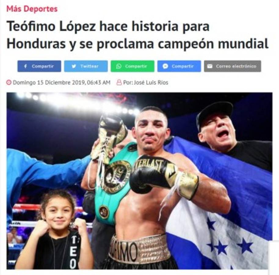 Así amanece la prensa internacional tras el título mundial de Téofimo López