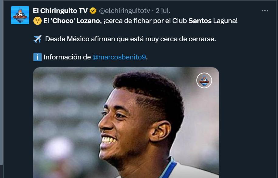 Prensa de México revela fecha de aterrizaje del Choco Lozano tras fichar por Santos: “Es un delantero de trayectoria”