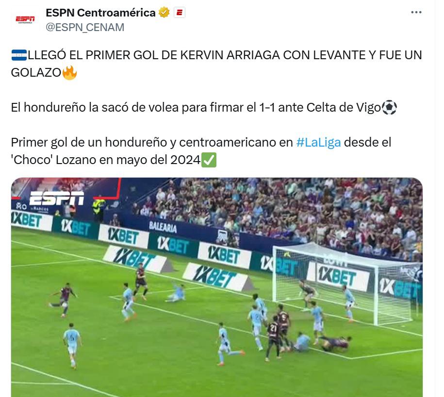Es dueño del Levante y es una bestia: aficionados explotan tras el gol de Kervin Arriaga en España