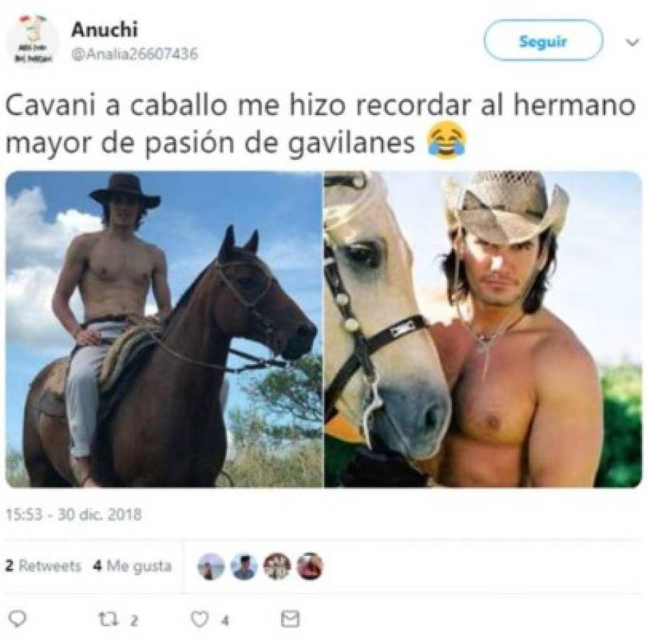 Crueles memes contra Cavani por una fotografía montando a caballo