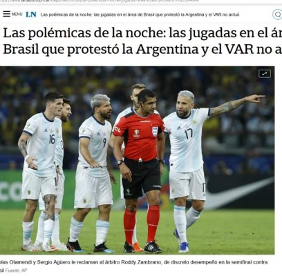 La prensa argentina culpa al árbitro de la derrota contra Brasil: 'SinVARgüenzas'  