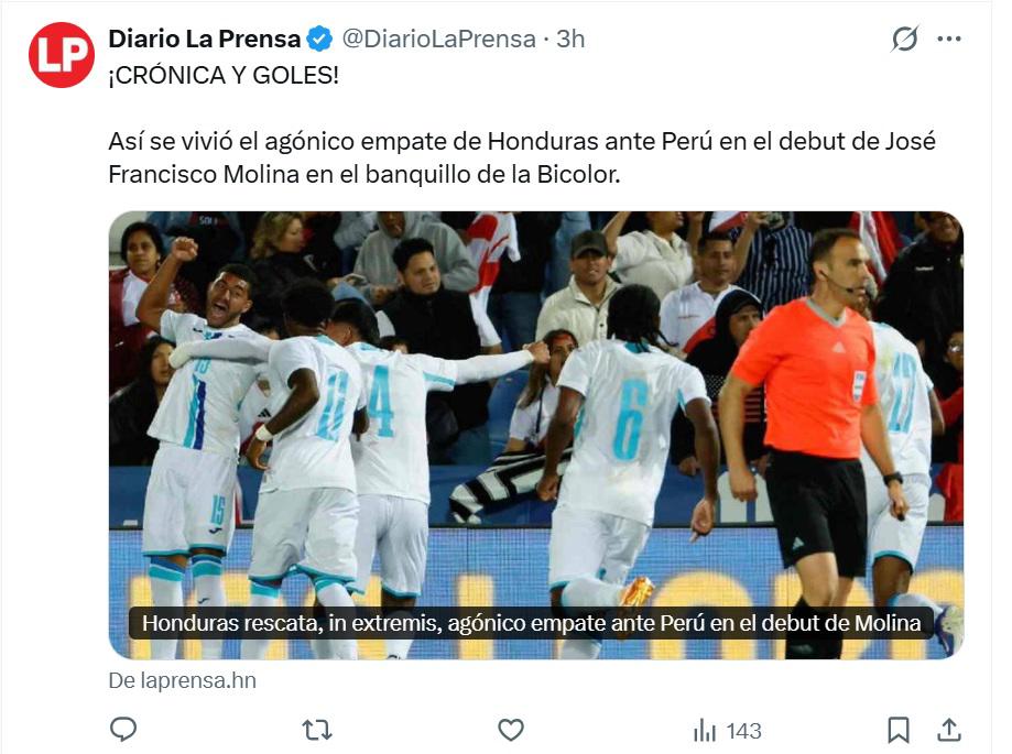 Se ríen de nosotros y Me gustó la presentación de Francisco Molina: Opiniones en redes tras empate de Honduras y Perú