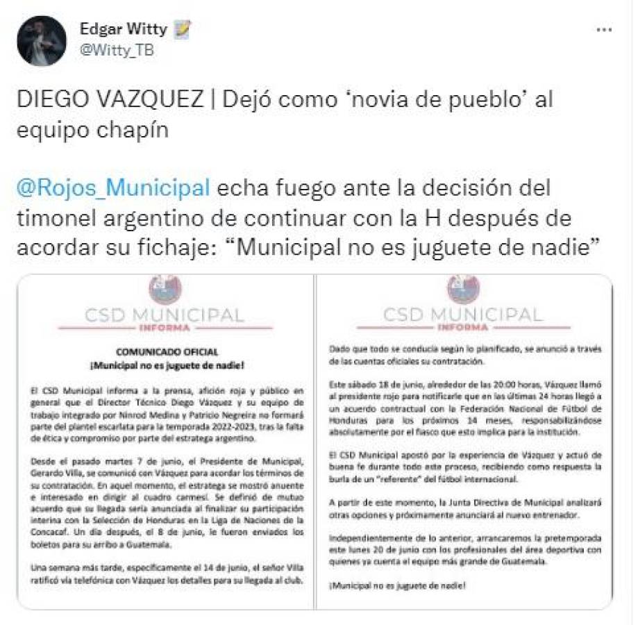 “Falta de ética y compromiso”: La dura reacción de la prensa luego de que Diego Vázquez dejara ‘plantado’ al Municipal por la selección de Honduras