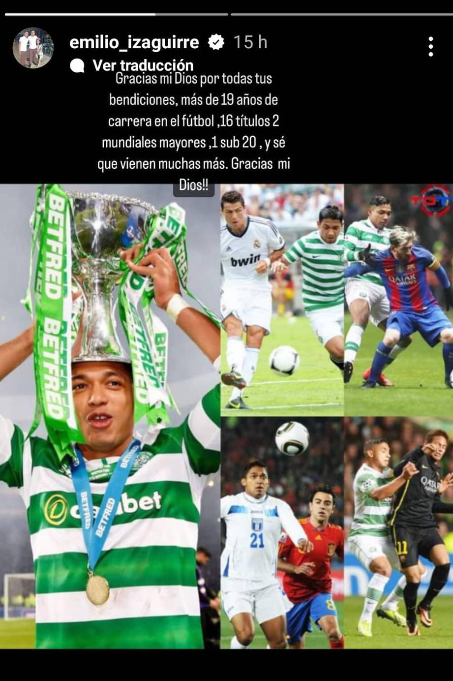 ¿Se retira? El sentido mensaje de Emilio Izaguirre tras no entrar en los planes de Marathón para el Apertura 2022