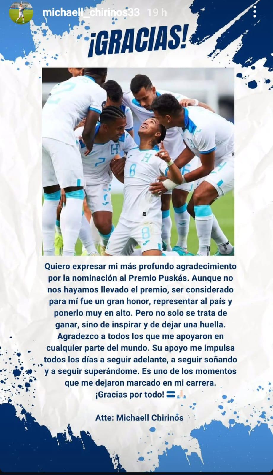 Este fue el mensaje que dejó Michaell Chirinos en sus redes sociales.