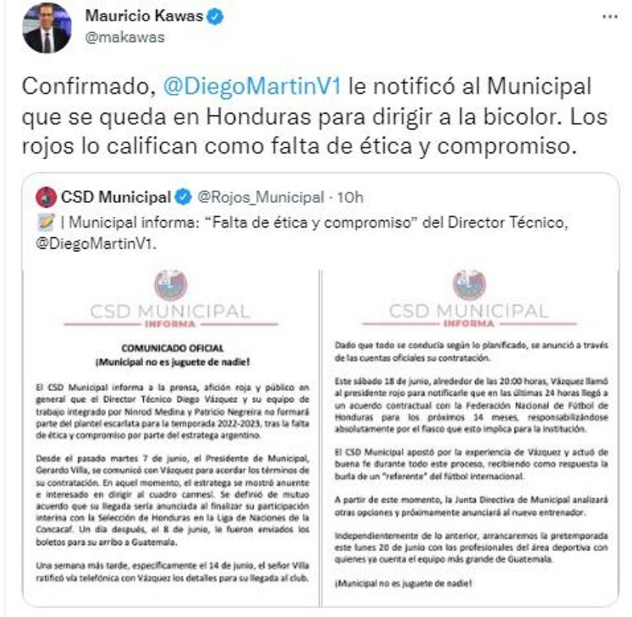 “Falta de ética y compromiso”: La dura reacción de la prensa luego de que Diego Vázquez dejara ‘plantado’ al Municipal por la selección de Honduras