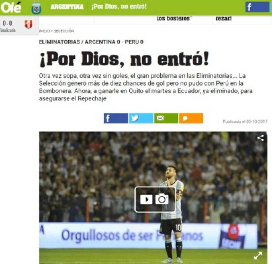 IMPERDIBLES: Las duras portadas a la Selección Argentina tras el empate ante Perú