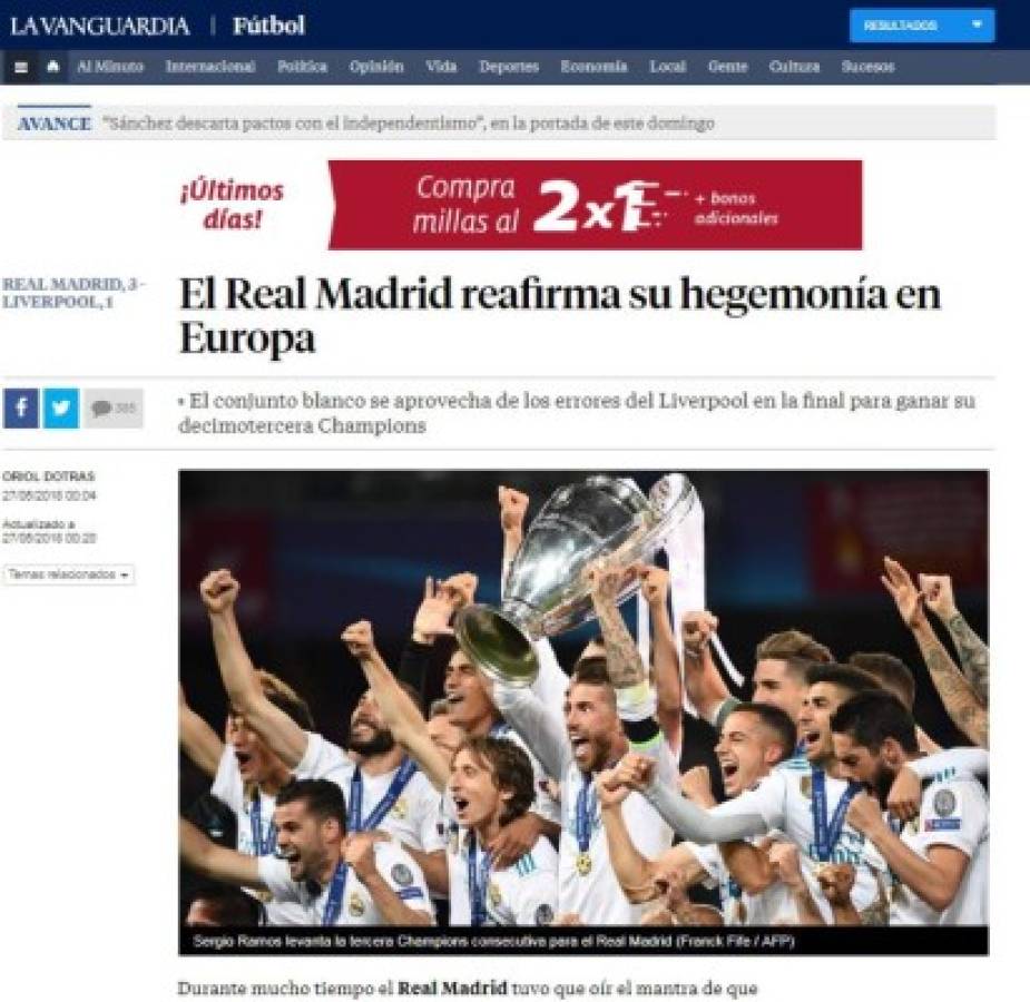 Las portadas luego de que el Real Madrid lograra el tricampeonato en Champions