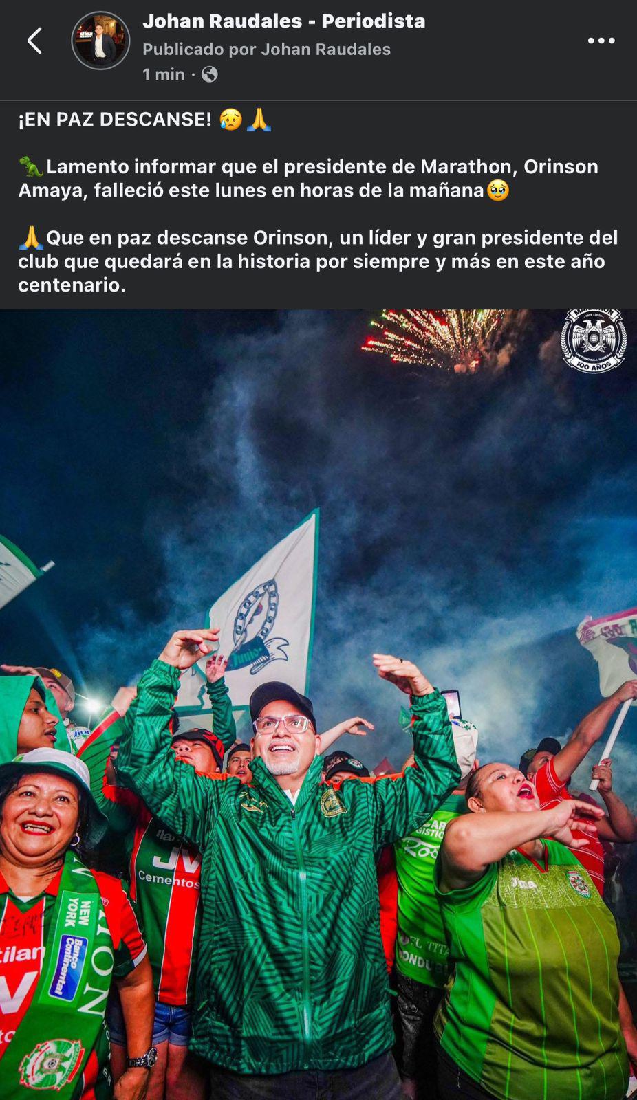 Rely Maradiaga hace promesa: así reacciona la prensa al fallecimiento del presidente de Marathón, Orinson Amaya: Eterno