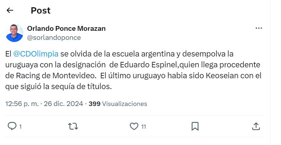“Tiembla Motagua, Troglio le dejó la vara alta y no es perfil bomba”: prensa hondureña e internacional sobre el nombramiento de Eduardo Espinel como DT de Olimpia