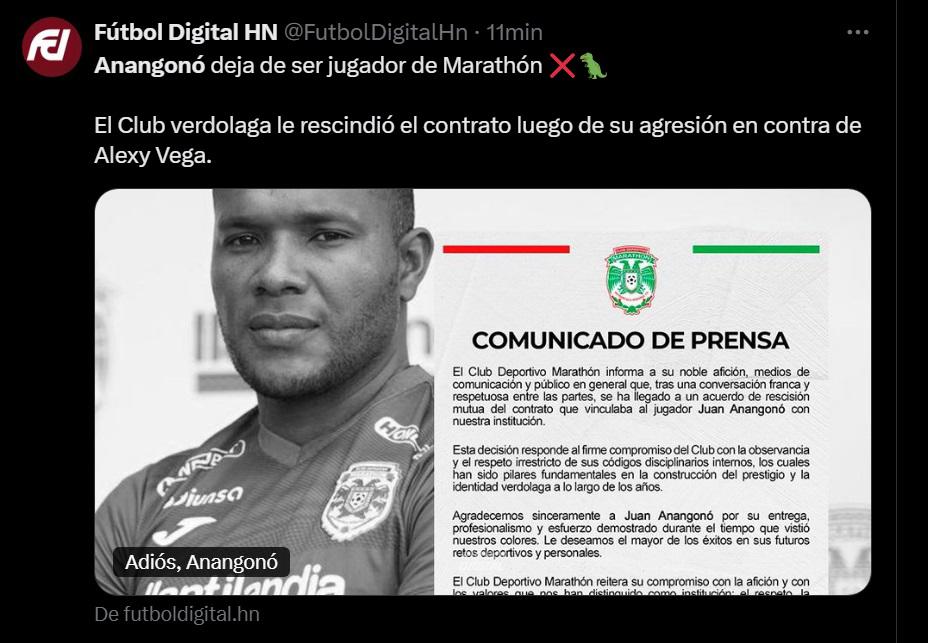 Prensa deportiva se pronuncia tras la salida de Anangonó del Marathón: una determinación muy acertada