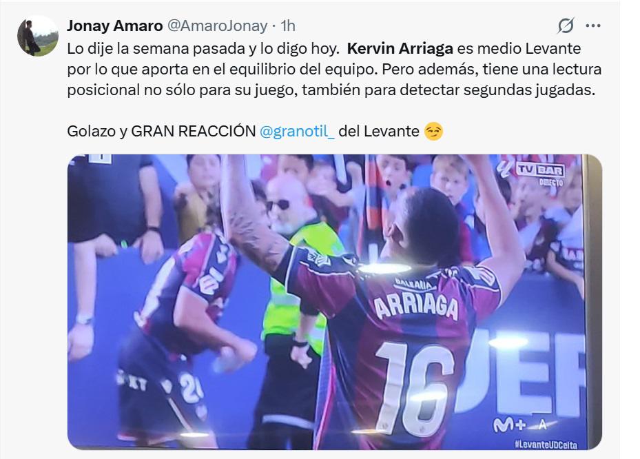 Es dueño del Levante y es una bestia: aficionados explotan tras el gol de Kervin Arriaga en España