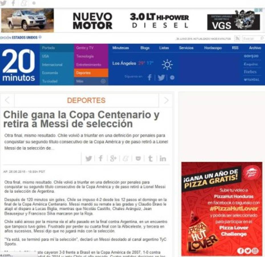 Prensa mundial impactada por el retiro de Messi de la selección
