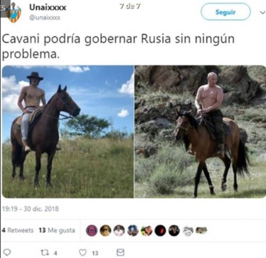 Crueles memes contra Cavani por una fotografía montando a caballo