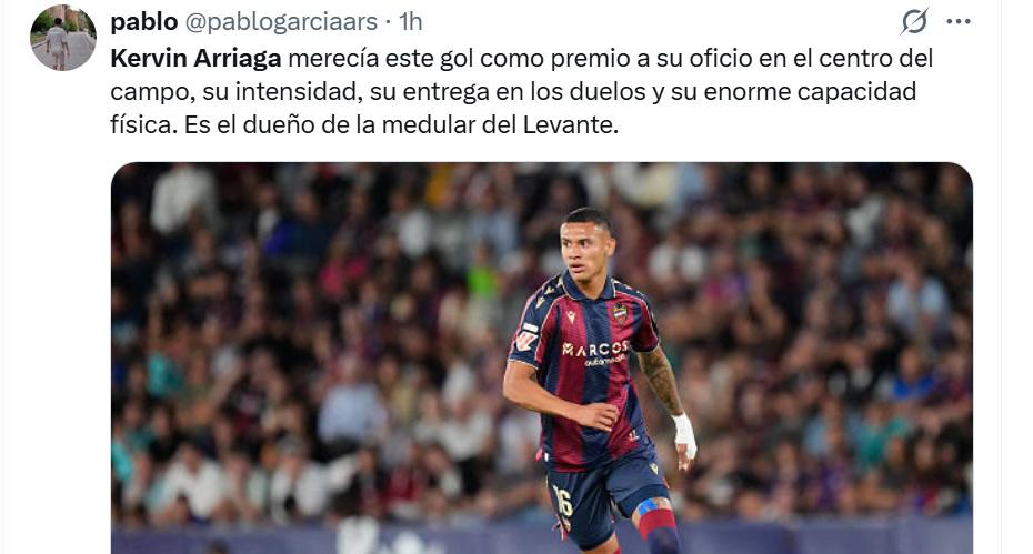 Es dueño del Levante y es una bestia: aficionados explotan tras el gol de Kervin Arriaga en España