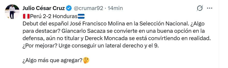 Se ríen de nosotros y Me gustó la presentación de Francisco Molina: Opiniones en redes tras empate de Honduras y Perú
