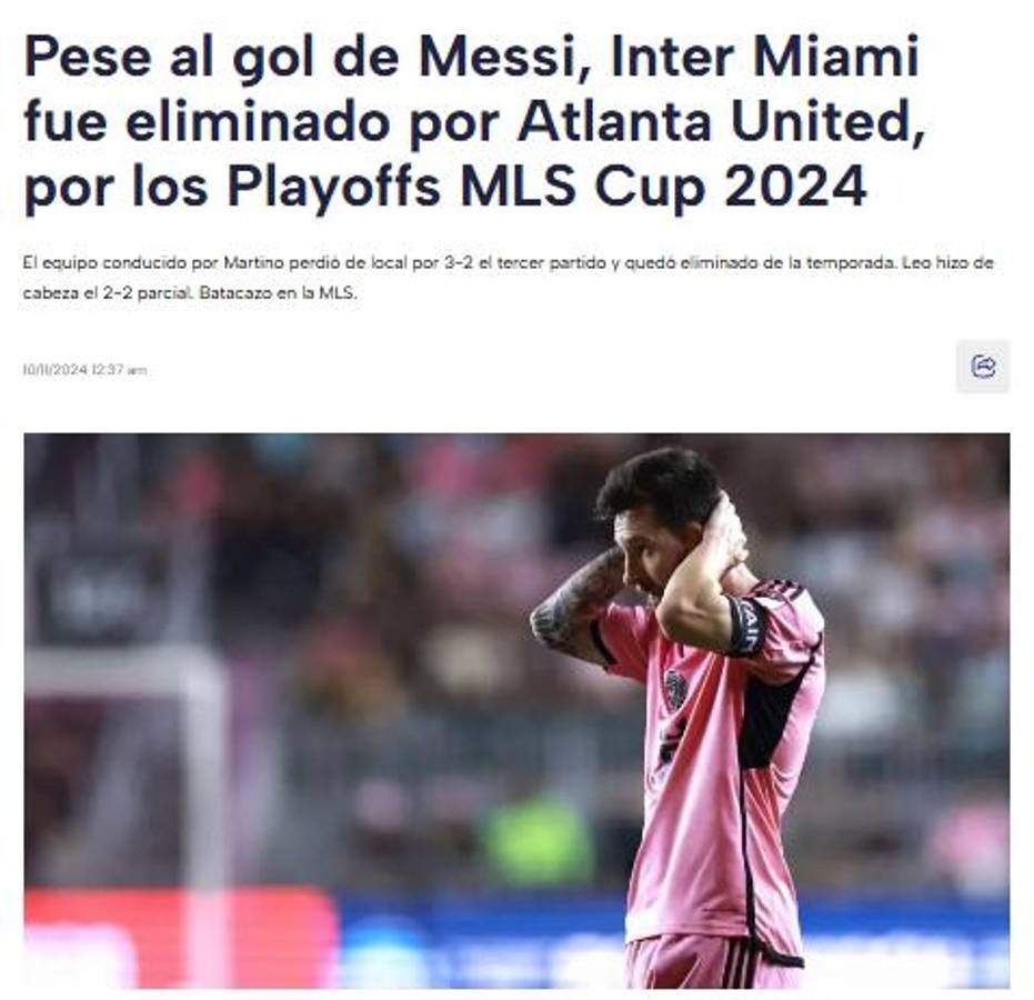 Prensa reacciona por el fracaso del Inter Miami y atacan a Messi: “Las piernas siempre le tiemblan ante la adversidad”