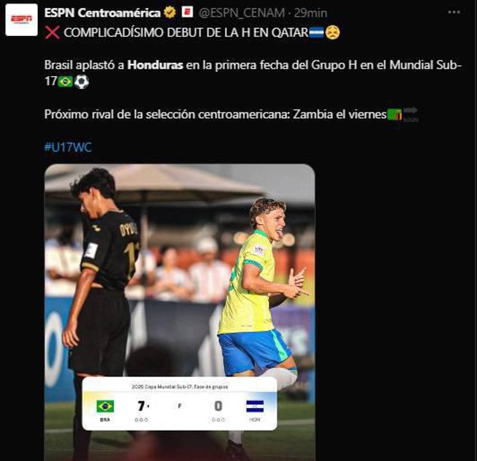 Debut humillante, Pudieron ser 10: lo que dice la prensa tras la goleada de Brasil a Honduras en el Mundial Sub-17